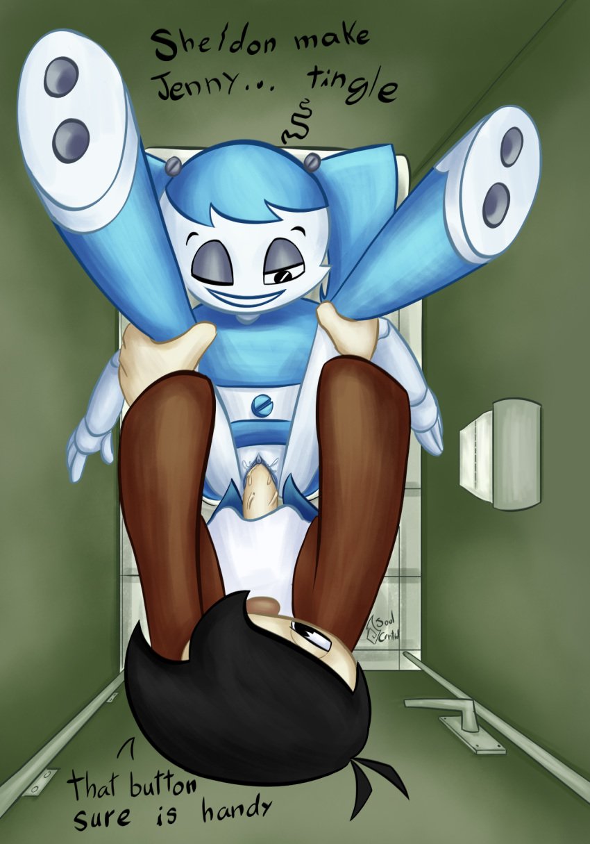 anthro bathroom clothing duo english_text female humanoid jenny_wakeman machine male mammal metal mind_control my_life_as_a_teenage_robot penetrable_sex_toy penis public robot sex sex_toy sheldon smile smooth_skin soulcentinel text xj-9