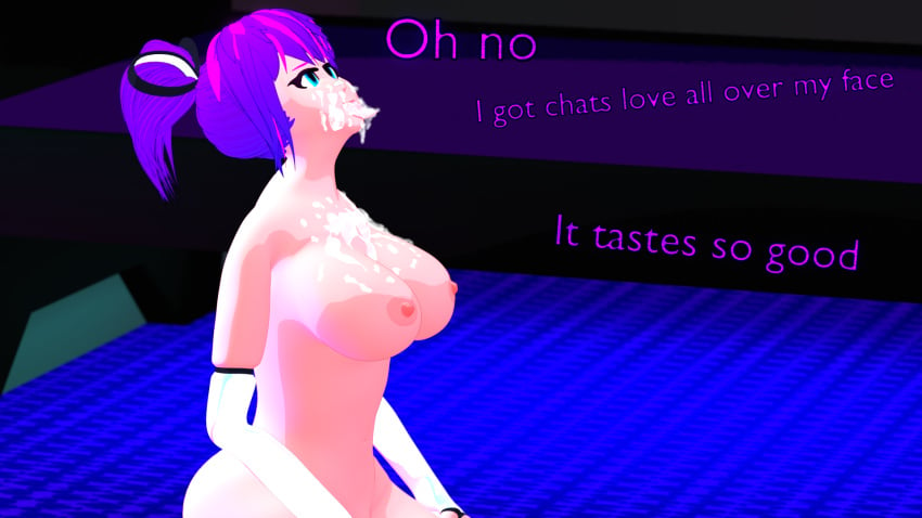 after_oral cum cum_on_breasts cum_on_face melody_(projektmelody) on_knees projektmelody tongue_out vtuber