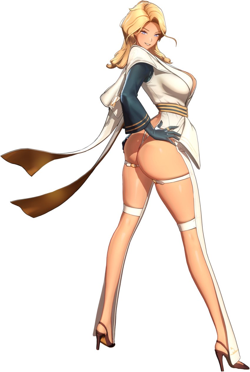 1girls 3d 3d_model alternate_costume ass blonde_hair blue_eyes breasts cape dat_ass exposed_ass exposed_thighs game_cg gloves heels hi_res highres horizon_walker huge_ass legs long_hair mature mature_female medium_breasts no_bra official_art olivia_(horizon_walker) pants simple_background skindentation smile smiling straps suit tan_body tan_skin thick_thighs thighs thong wavy_hair white_pants white_suit