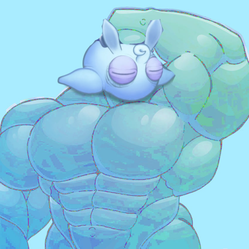 1boy 1monster arm_up bara big_blue_bubble blue_background blue_body buff cherubble closed_eyes compression_artifacts edit edited_official_artwork male_only monster monster_boy mouthless mouthless_male muscular my_singing_monsters purple_eyelids recolor solo solo_male sprite_edit tagme tagme_(artist) third-party_edit unknown_artist weird