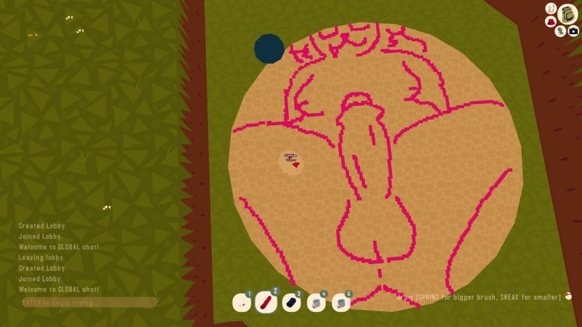 big_penis breasts chubby glasses long_hair pixel_art presenting_penis riteliso screenshot spread_legs thick_thighs webfishing webfishing_chalk_art