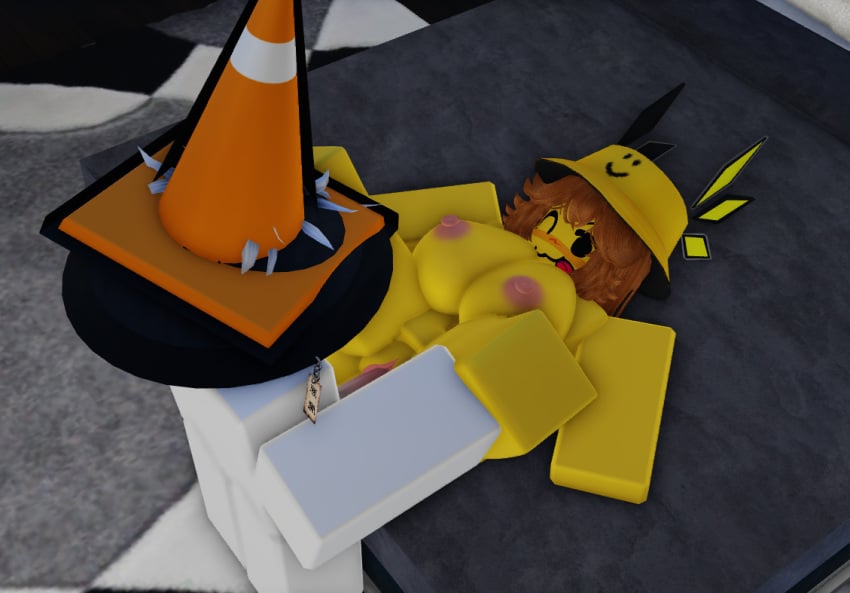 1boy 1girls 3d artist_request cone cone_hat hat missionary_position roblox roblox_avatar robloxian sex tagme white_skin yellow_skin