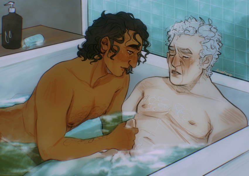 armand bath bathing_together bathtub daniel_molloy handjob interview_with_the_vampire_(amc_series) leaking_cum lucinfernos older_male partially_submerged the_vampire_chronicles_(franchise)