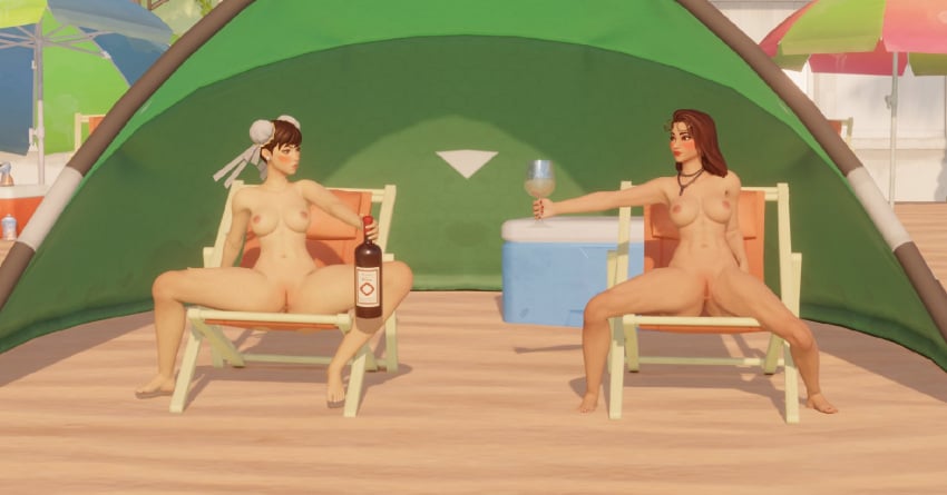 3d alternate_version anus beach blush boardwalk_ruby_(fortnite) breasts breasts_out capcom casual_nudity chun-li chun-li_(fortnite) completely_nude completely_nude_female crossover drinking_glass epic_games fortnite hair_ornament human human_only kfc_(artist) legs_open light-skinned_female light_skin looking_at_another looking_at_each_other necklace nude nude_female open_clothes open_legs open_shirt public public_nudity pussy ruby_(fortnite) street_fighter sunglasses sunglasses_on_head tinted_eyewear wine wine_glass