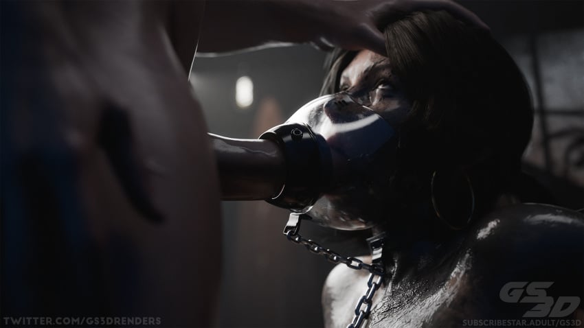 3d 3d_(artwork) 3d_render 3dx blowjob blowjob_mask bondage bondage chained chained_collar chained_up chains cock collar dirty dungeon female female_focus female_penetrated gs3d lara_croft mask masked masked_female mouth_gag mouth_mask muddy slave slavegirl slut tomb_raider whore