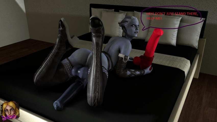 1futa 3d animal_genitalia_on_humanoid asari balls cock-tail dhead dildo equine_dildo futa_only futanari horsecock horsecock_on_humanoid intersex liara_t'soni mass_effect sex_toy solo testicles