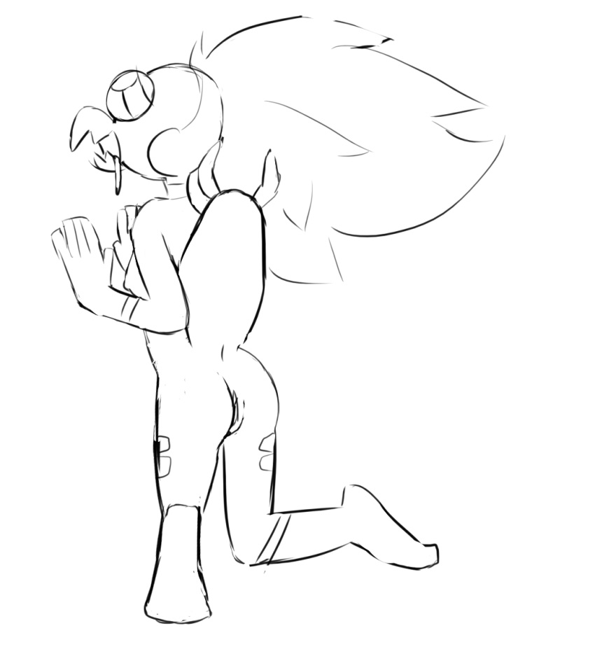 1_eye alien beak black_and_white breasts c1-11131 cartoon_network centipeetle drooling female gem_(species) humanoid monochrome nephrite_(steven_universe) nipples pussy saliva solo steven_universe