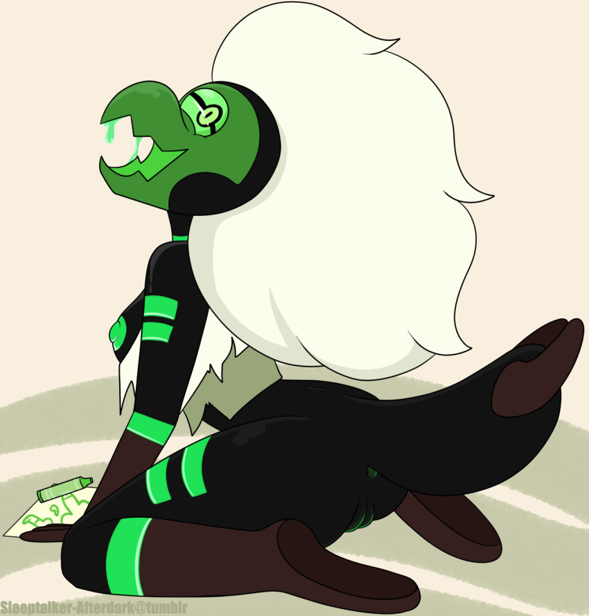 alien anus beak breasts cartoon_network centipeetle crayon drooling female gem_(species) hair humanoid nephrite_(steven_universe) nipples one-eyed open_mouth paper pussy saliva sleeptalker solo steven_universe white_hair