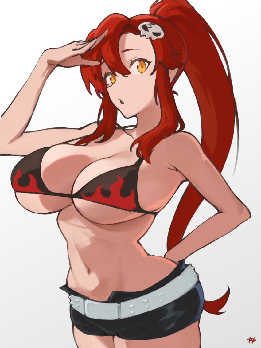 1girls bare_armpits bare_arms bare_belly bare_chest bare_hands bare_midriff bare_navel bare_shoulders bare_skin belly belly_button bikini bikini_top breasts busty busty_female busty_girl cleavage collarbone elbows exposed_armpits exposed_arms exposed_belly exposed_chest exposed_midriff exposed_navel exposed_shoulders exposed_skin female female_focus female_only fingers fukuya_art hair_between_eyes hair_ornament halterneck high_resolution highres large_breasts lean_figure long_hair looking_at_viewer midriff narrow_waist navel parted_bangs ponytail red_hair red_hair_female shorts shoulders simple_background slender_body slender_waist slim_waist solo standing string_bikini swimsuit swimwear tengen_toppa_gurren_lagann thick_thighs thighs upper_body white_background wide_hips yellow_eyes yellow_eyes_female yoko_littner