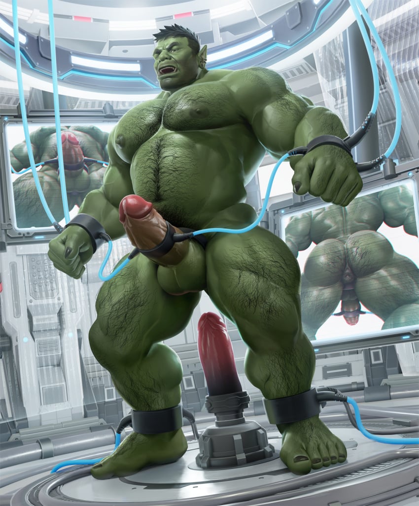 2022 ankle_cuffs anus areola arm_hair back_muscles balls bara barazoku biceps black_claws black_hair black_nails black_toenails bodily_fluids body_hair cable claws colored_nails cuff_(restraint) cuffed_ankles cum dildo ear_piercing ear_ring electronics facial_hair feet finger_claws five_o&#039;clock_shadow genital_fluids genitals green_areola green_balls green_body green_nipples green_skin hair handcuffed handcuffs happy_trail hi_res humanoid laboratory leaking_cum leg_hair low-angle_view male metal_cuffs monitor musclegut muscular muscular_humanoid muscular_male muscular_thighs nails navel nipples orc pecs penis penis_cuff piercing rear_view restraints ring_piercing sex_toy solo takahirosi toenails toes tusks vein veiny_muscles veiny_penis worm&#039;s-eye_view