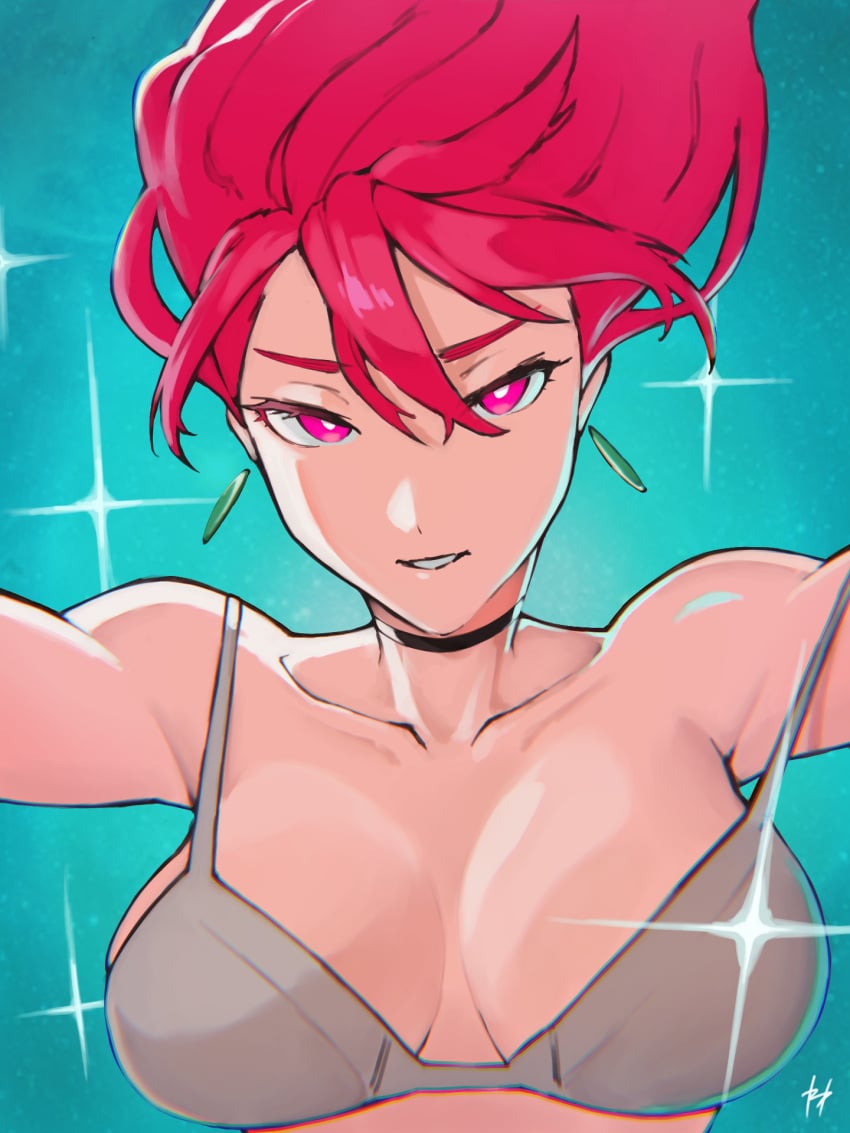 1girls ayase_momo bare_armpits bare_arms bare_chest bare_midriff bare_shoulders bare_skin blue_background bra breasts busty busty_female busty_girl busty_teen cleavage collarbone dandadan earrings exposed_armpits exposed_arms exposed_chest exposed_midriff exposed_shoulders exposed_skin female female_focus female_only fukuya_art hair_between_eyes high_resolution high_school_student highres lean_figure long_hair looking_at_viewer medium_breasts narrow_waist pink_eyebrows pink_eyes pink_eyes_female pink_hair pink_hair_female school_girl shoulders simple_background slender_body slender_waist slim_waist solo teen_girl teenage_girl teenage_tits teenager underwear underwear_only upper_body white_bra white_pupils white_underwear young_female young_woman