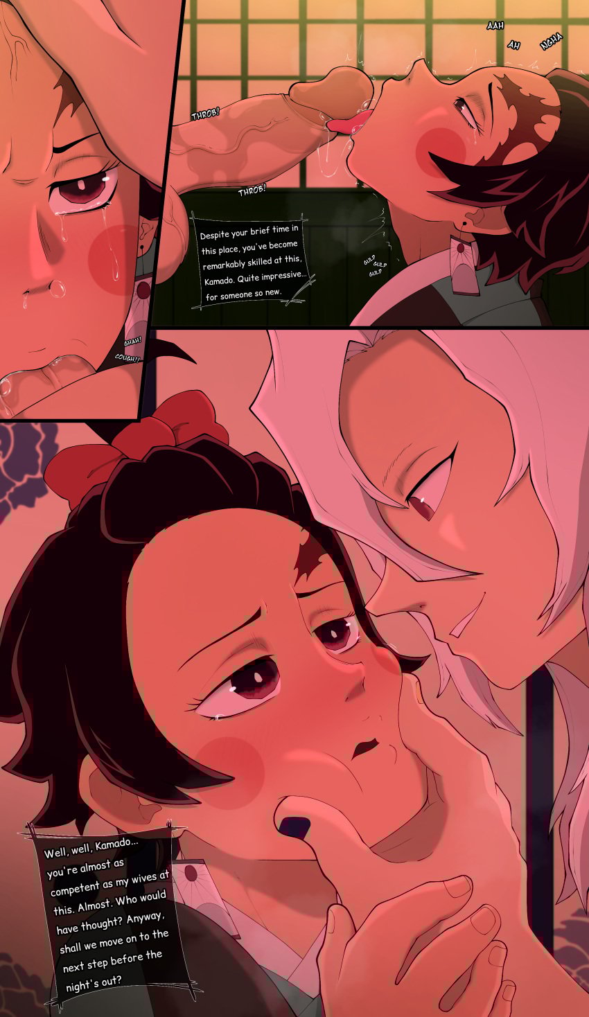 2boys demon_slayer dialogue femboy gay hassdr4w human imminent_sex kamado_tanjirou kimetsu_no_yaiba male male/male oral penis tanjiro_kamado tengen_uzui text uzui_tengen yaoi