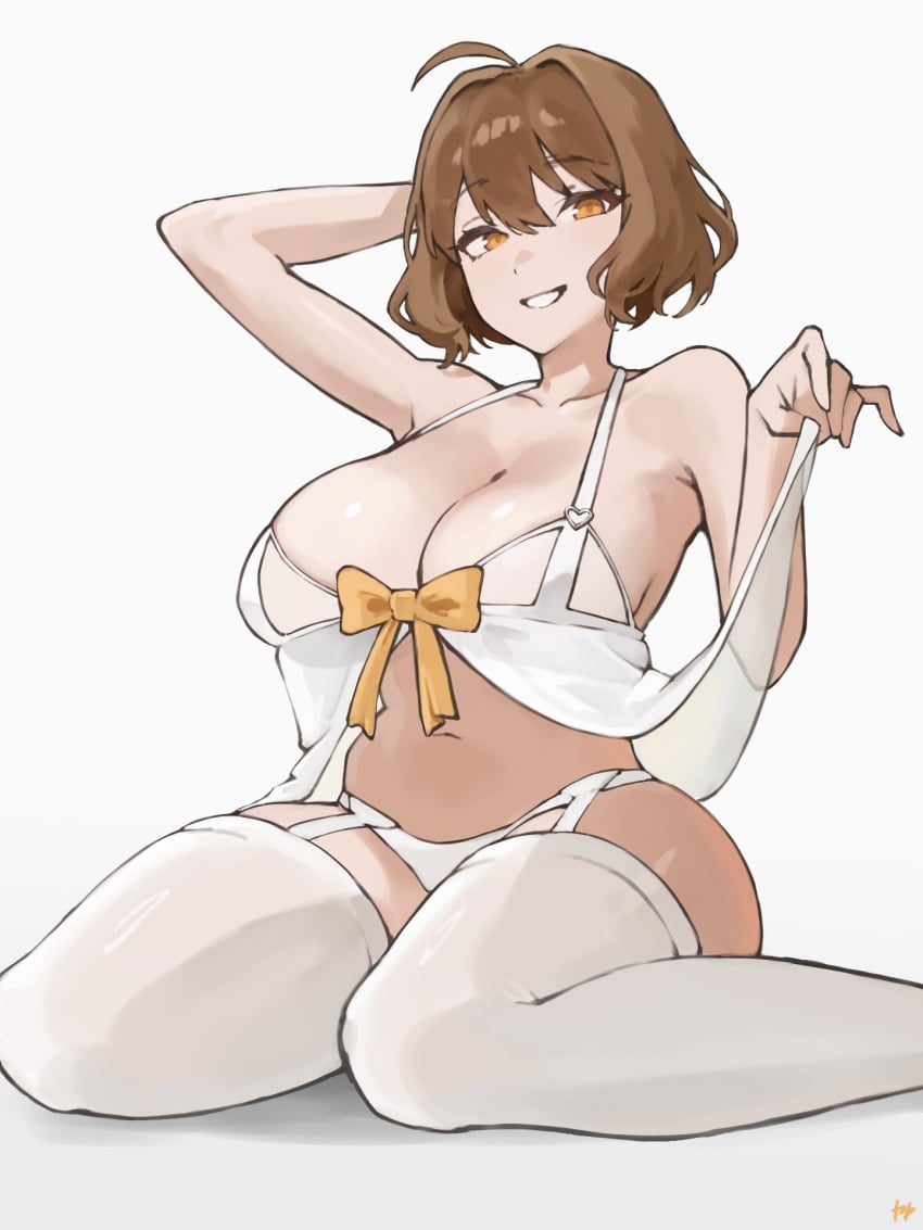 1girls adult adult_female ahoge anis_(nikke) antenna_hair bare_armpits bare_arms bare_belly bare_chest bare_hands bare_hips bare_midriff bare_navel bare_shoulders bare_skin bare_thighs belly belly_button big_breasts bra breasts brown_eyebrows brown_hair brown_hair_female busty busty_female busty_girl calves cleavage collarbone curvaceous curvaceous_body curvaceous_female curvaceous_figure curvaceous_hips curvaceous_thighs curvy curvy_body curvy_female curvy_figure curvy_hips curvy_thighs elbows exposed_armpits exposed_arms exposed_belly exposed_chest exposed_hips exposed_midriff exposed_navel exposed_shoulders exposed_skin exposed_thighs female female_focus female_only fingers fukuya_art full_body garter_straps goddess_of_victory:_nikke hair_between_eyes high_resolution highres hourglass_figure knees large_breasts lean_figure leggings legs legwear looking_at_viewer mature mature_female medium_hair midriff narrow_waist navel orange_eyes orange_eyes_female over-kneehighs panties plump_breasts shoulders simple_background sitting sitting_on_floor sitting_on_ground sitting_on_knees slender_body slender_waist slim_waist smile smiley_face smiling smiling_at_viewer solo stockings thick_thighs thigh_highs thighhighs thighs underwear underwear_only white_background white_bra white_panties white_underwear wide_hips