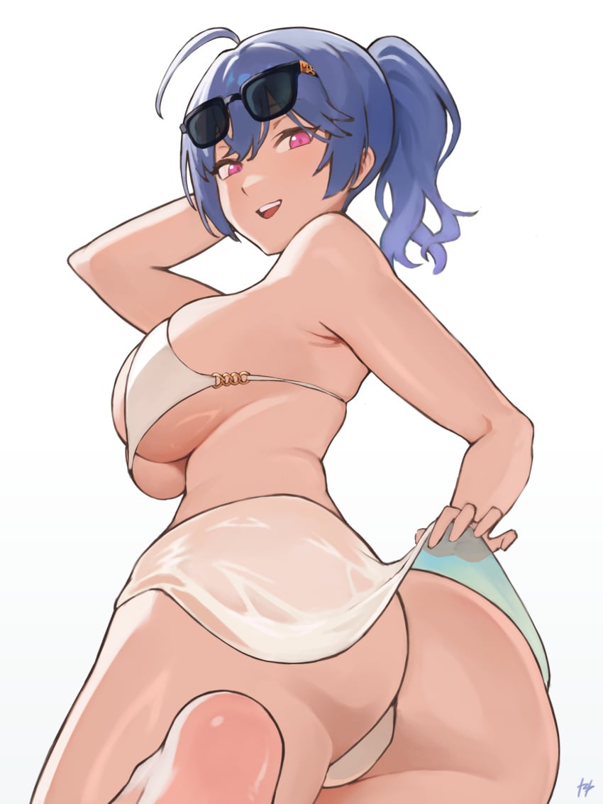 1girls adult adult_female ahoge antenna_hair ass ass ass_cleavage azur_lane back bare_armpits bare_arms bare_ass bare_back bare_butt bare_hands bare_midriff bare_shoulders bare_skin bare_thighs big_breasts bikini bikini_bottom bikini_only bikini_top blue_eyebrows blue_hair blue_hair_female breasts busty busty_female busty_girl butt_crack elbows exposed_armpits exposed_arms exposed_ass exposed_back exposed_butt exposed_midriff exposed_shoulders exposed_skin exposed_thighs exposing exposing_ass exposing_self female female_focus female_only fingers fukuya_art groin hair_between_eyes high_resolution highres hourglass_figure large_breasts lean_figure long_hair looking_at_viewer looking_down looking_down_at_viewer mature mature_female midriff narrow_waist open_mouth open_mouth_smile parted_lips plump_breasts ponytail purple_eyes purple_eyes_female shoulders showing_ass sideboob simple_background slender_body slender_waist slim_waist solo st._louis_(azur_lane) standing string_bikini sunglasses sunglasses_on_head swimsuit swimwear thick_thighs thighs tongue underboob upper_body upper_teeth white_background white_bikini white_bikini_bottom white_bikini_top white_string_bikini white_swimsuit white_swimwear wide_hips