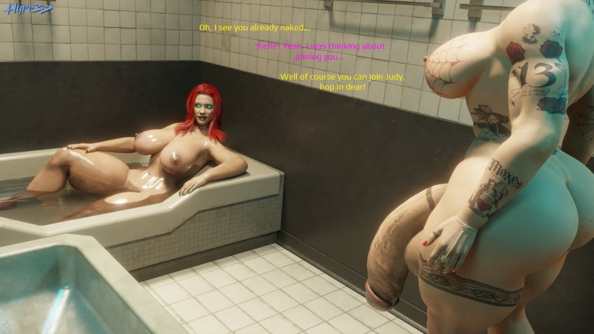 1futa 1girls 3d bathroom bathtub big_ass big_breasts big_butt big_thighs caption cd_projekt_red curvy curvy_ass curvy_body curvy_female curvy_figure curvy_futa curvy_hips curvy_thighs cyberpunk_2077 futanari hype3d judy_alvarez panam_palmer story thick thick_ass thick_hips thick_legs thick_penis thick_thighs voluptuous voluptuous_female voluptuous_futanari wide_hips wide_thighs