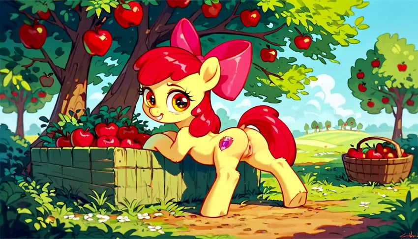 1girls ai_generated anus apple_bloom_(mlp) ass batsmithpro cartoon cub equestrian equine female feral filly friendship_is_magic furry furry_female furry_only horse horse_girl looking_at_viewer my_little_pony orange_eyes pussy red_hair smile young