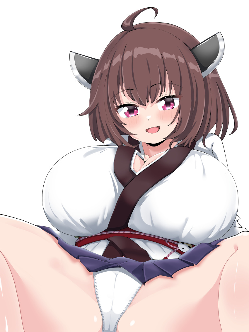 alternate_breast_size blush cameltoe huge_breasts panties smile spread_legs thick_thighs thighs touhoku_kiritan upskirt voiceroid white_panties