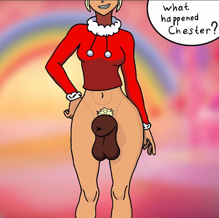 1futa almost_naked bare_belly bare_legs big_balls blonde_hair brawl_stars brown_skin christmas_outfit dark-skinned_futanari dark_skin fully_sheathed futa_only futanari horsecock mandy_(brawl_stars) massive_cock mocking sheath solo solo_futa tanta_bs wide_hips