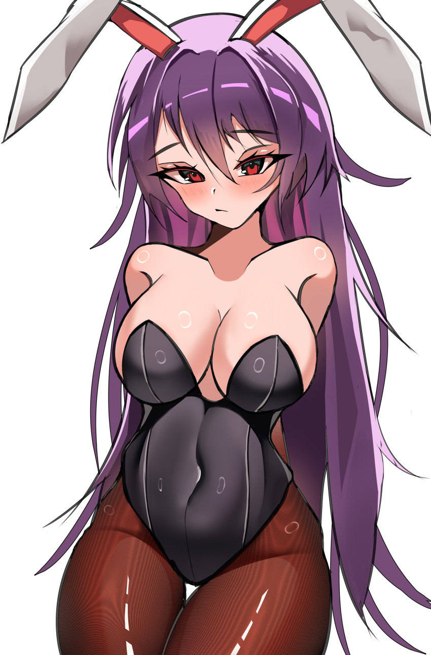 animal_ears blush breasts female kainele long_hair pantyhose playboy_bunny purple_hair rabbit_ears rabbit_girl red_eyes reisen_udongein_inaba solo touhou