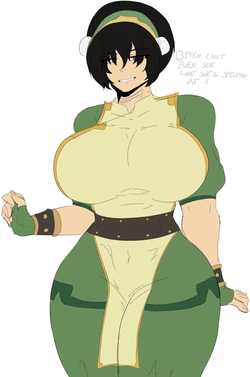 aged_up avatar_legends avatar_the_last_airbender blind busty colored_sketch earth_kingdom hair_ornament hairband nickelodeon nicktoons sketch thighhighs thighs toph_bei_fong