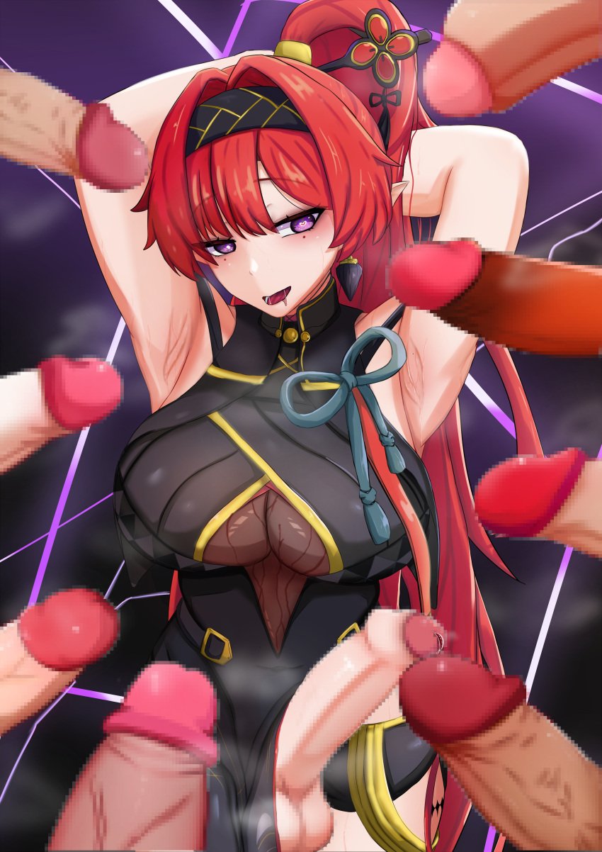 dress futanari red_hair shudding wuthering_waves yinlin_(wuthering_waves)