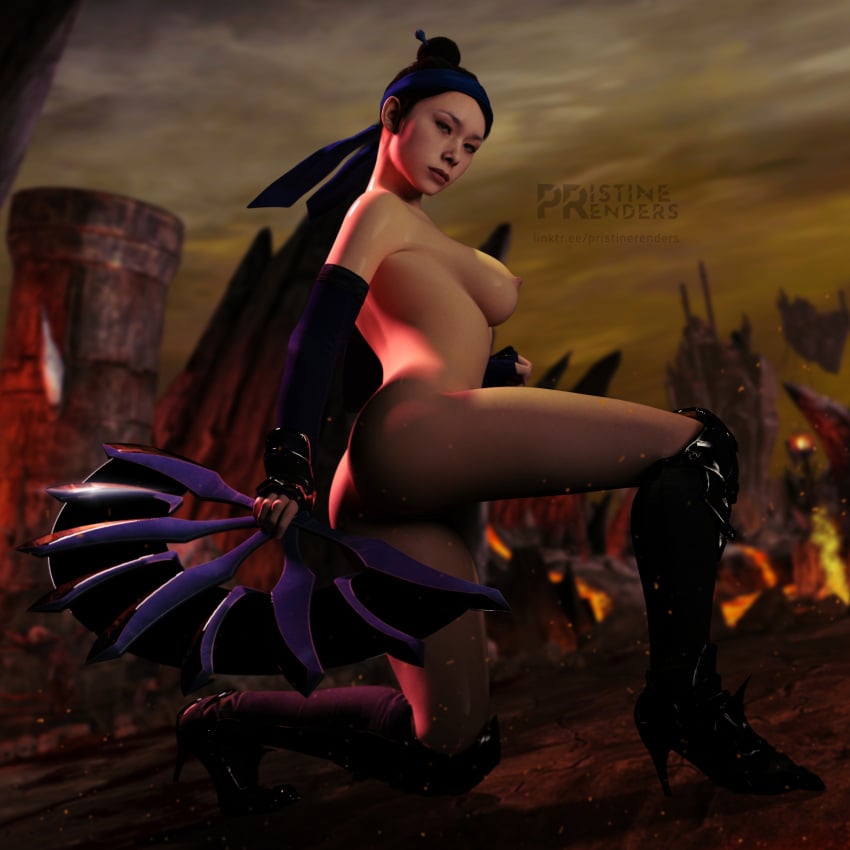 1girls 3d ass big_ass black_hair breasts female kitana mortal_kombat nipples pristinerenders solo