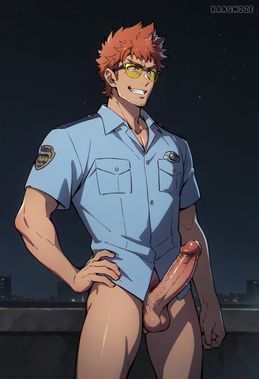 1boy ai_generated gay kangmzze male male_only muscular muscular_male orange_hair penis summertime_render tetsu_totsumura