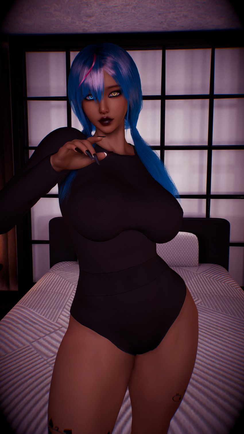 1girls 3d 4k big_breasts black_lipstick black_makeup black_nail_polish blue_eyes blue_hair breasts crashbanditkut dark-skinned_female dark_makeup dark_skin eyeshadow female female_focus hair heterochromia hi_res high_resolution highres lips lipstick long_hair long_nails looking_at_viewer makeup nail_polish nails original original_character solo suit twintails virt-a-mate virtamate yellow_eyes