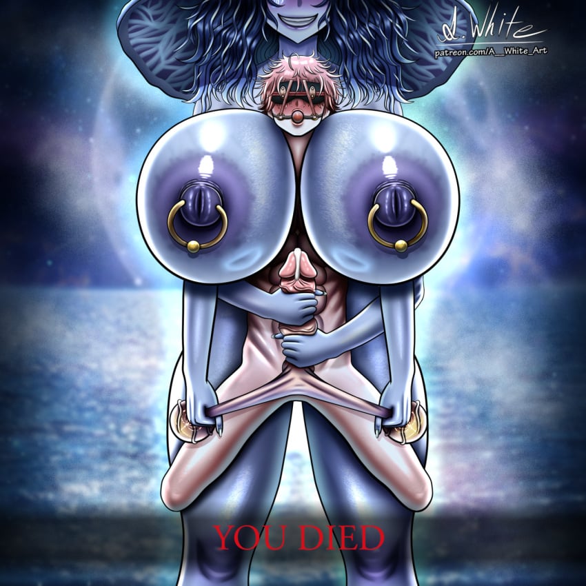 4_arms a.white abs alternate_version_available bdsm_gear bdsm_outfit between_breasts blue_hair blue_skin blush blushing_female cbt cock_and_ball_torture consensual_bondage elden_ring evil_smile female_domination femdom femdom_pov gagged giant giant_ass giant_breasts giant_female giant_thighs giantess giantess_growth gigantic_breasts grabbing_balls grabbing_penis huge_areolae huge_balls huge_cock huge_moon huge_nipple_rings huge_nipples legs_around_partner long_hair massive_ass massive_breasts massive_thighs mommy mommy_dom mommy_kink moon moonlight muscular_male nipple_rings patreon_link patreon_url ranni_the_witch sandwich_position sandwiched_penis sea squeezing_balls squeezing_penis stretching stuck_in_breasts tall_female taller_female testicles_clench thicc thick_ass thick_legs thick_thighs veiny_balls watermark wide_smile you_died you_died_(meme)