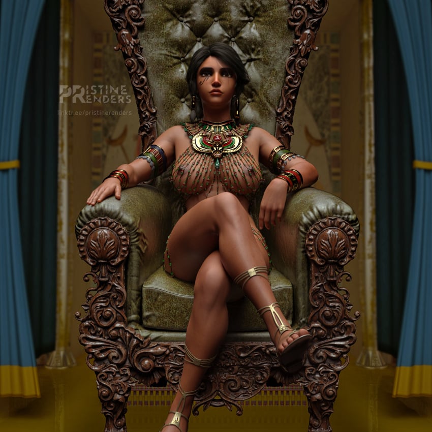 1girls 3d big_breasts black_hair blizzard_entertainment breasts dark-skinned_female dark_skin female nipples overwatch pharah pristinerenders sitting solo