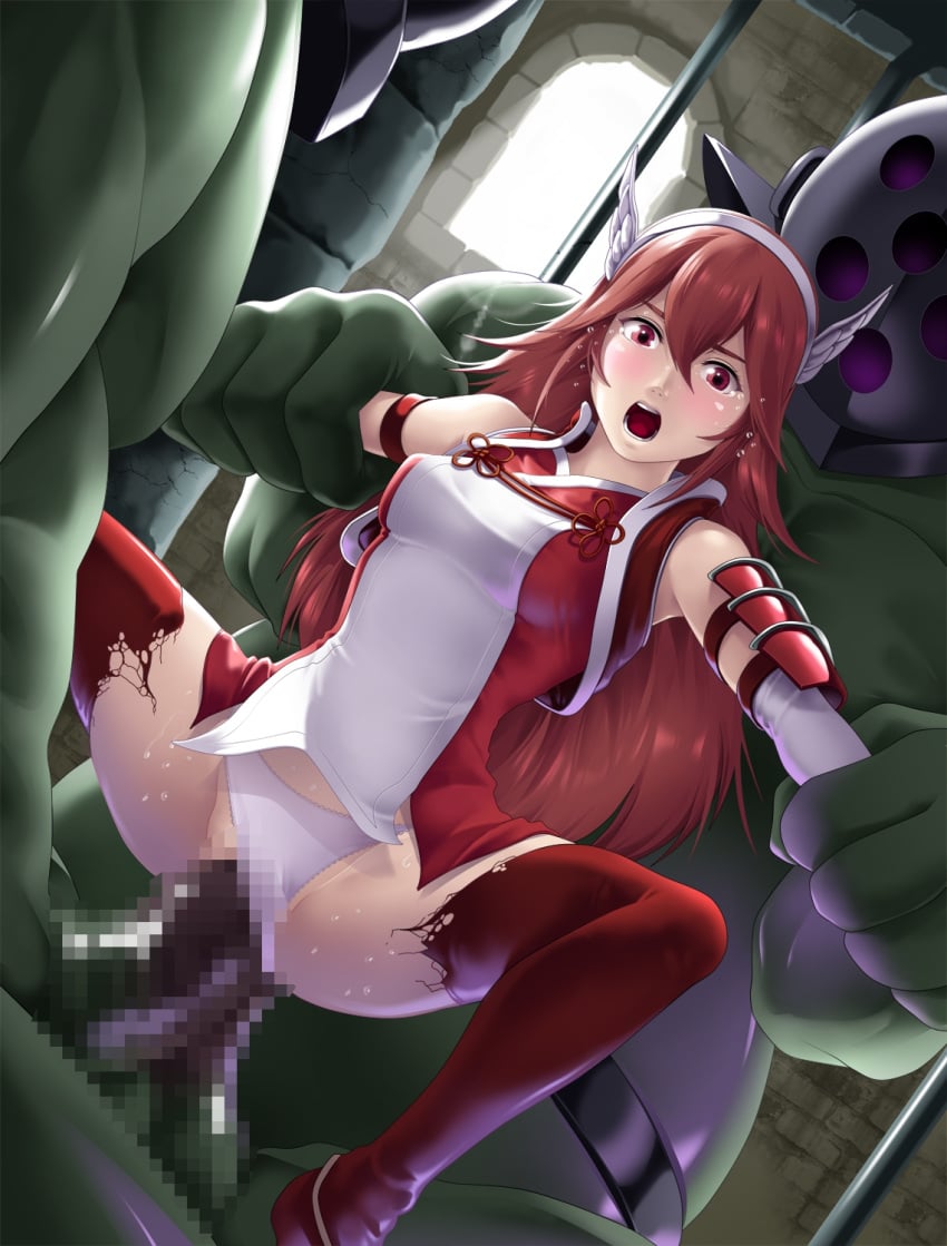 1girls 2monsters anal anal_penetration anal_sex caeldori_(fire_emblem) censored deep_rising double_penetration dungeon faceless_(fire_emblem) female fire_emblem fire_emblem_fates holding_arms long_hair monsters mosaic_censoring open_mouth rape red_dress red_eyes red_hair red_legwear sandwiched spread_legs standing standing_sex thighhighs thor_(deep_rising) white_armwear white_dress white_panties