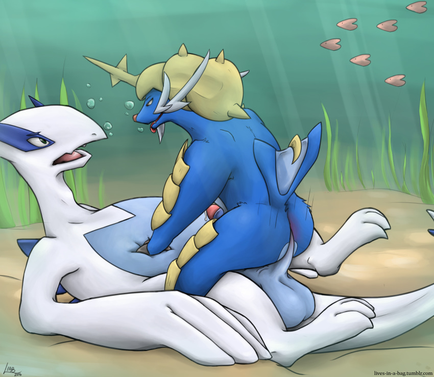 2016 3_toes alternate_version_available anal anal_sex anthro anthro_only anus ass balls bubble cowgirl_position detailed_background gay humanoid_penis legendary_pokemon livesinabag lugia luvdisc male male_only mammal mustelid nintendo on_top open_mouth otter penetration penis pokemon pokemon_(species) precum samurott seaweed sex toes tongue tongue_out underwater video_games water