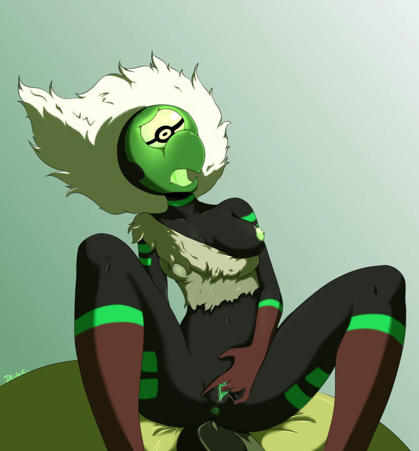 1_eye alien anus beak breasts cartoon_network centipeetle female gem_(species) humanoid jegc masturbation nephrite_(steven_universe) nipples open_mouth pussy solo steven_universe white_hair