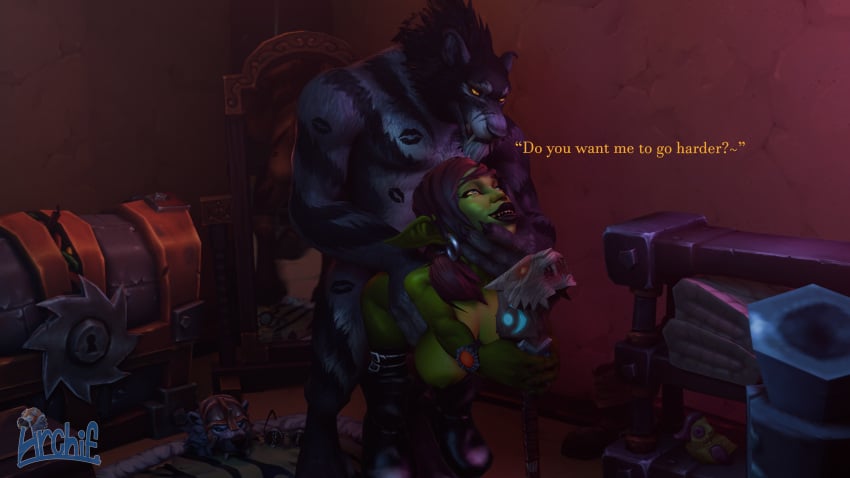1girl1boy 1male 3d 3d_(artwork) backshots big_ears black_fingernails blizzard_entertainment blue_eyes breasts doggy_style earrings female furry goblin goblin_female green_skin hairless_pussy holding kiss_mark kiss_marks kisses male nipples nude nude_female onahole pointy_ears pussy red_hair sharp_fingernails sharp_teeth shortstack size_difference smiling smiling_at_viewer vixen_springvolt warcraft worgen worgen_male world_of_warcraft