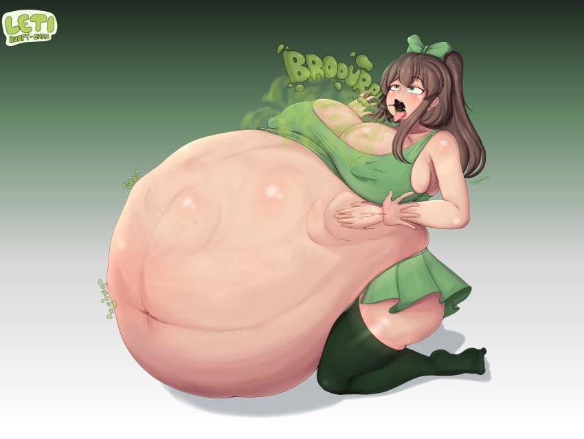 belly_overhang big_belly breasts breasts_bigger_than_head brown_hair bubble_butt burp burp_cloud burp_fetish burping burpy_chan chubby_female fat fat_female fat_fetish fat_girl fatty female funlitogc gassychan_(artist) green_eyes huge_belly hyper_belly leti morbidly_obese obese obese_female overweight overweight_female slapping_belly slapping_self