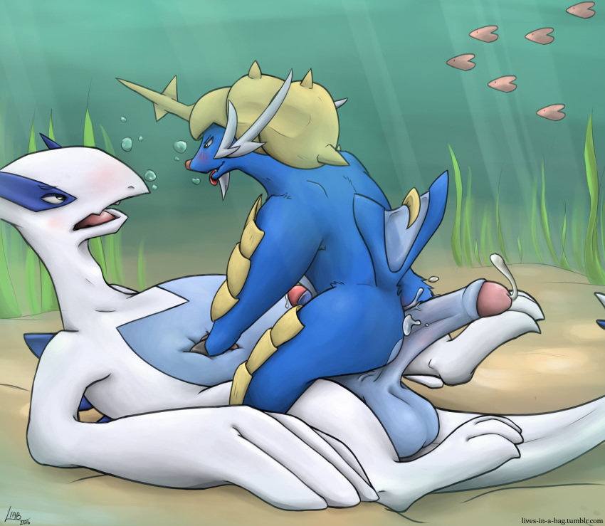 2016 3_toes after_sex alternate_version_available anal anal_sex anthro anthro_only anus ass balls blush bubble cowgirl_position cum cum_from_ass detailed_background gay humanoid_penis leaking legendary_pokemon livesinabag lugia luvdisc male male_only mammal mustelid nintendo on_top open_mouth otter penetration penis pokemon pokemon_(species) precum samurott seaweed sex toes tongue tongue_out underwater video_games water