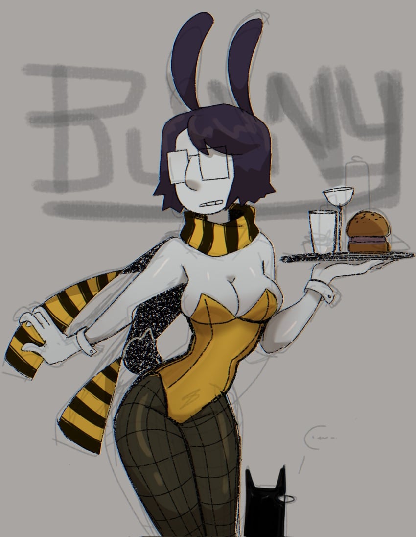 big_breasts big_thighs big_titties black_hair bunny_ears bunny_girl bunny_girl_suit bunny_tail bunnysuit clothing curvaceous curvaceous_female curvaceous_figure curvy curvy_figure curvy_hips female female_focus female_only glasses grey_skin original original_character short_hair skinny skinny_girl thick_thighs thigh_highs zzzilart