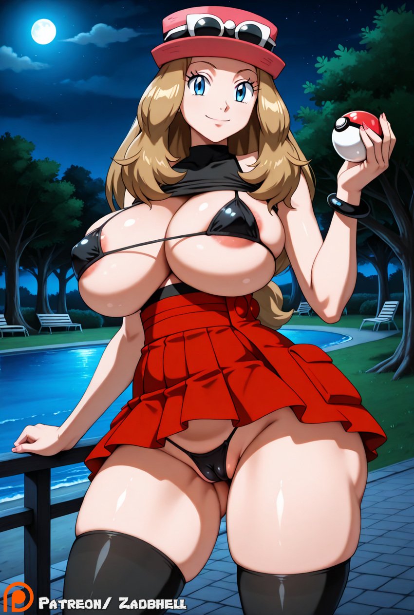 1girls ai_generated anal anal_insertion anus anus_focus big_ass big_breasts breasts cameltoe huge_ass huge_breasts micro_bikini miniskirt no_panties object_insertion pokeball pokemon pokemon_xy public_nudity public_sex pussy serena_(pokemon) solo zadbhell