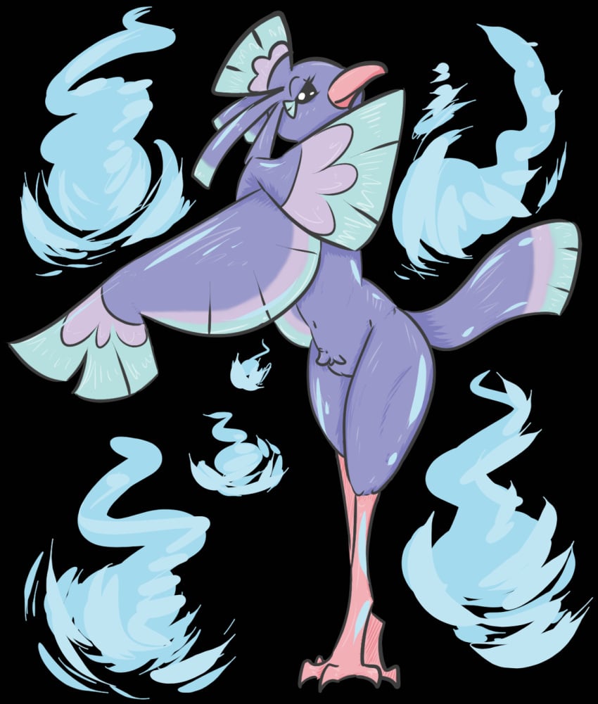 1girls abstract_background anthro avian black_background blue_feathers claws feathers feet female generation_7_pokemon kitty1208 nintendo oricorio pokémon_(species) pokemon pokemon_sm purple_feathers pussy sensu_oricorio simple_background solo standing video_games wings