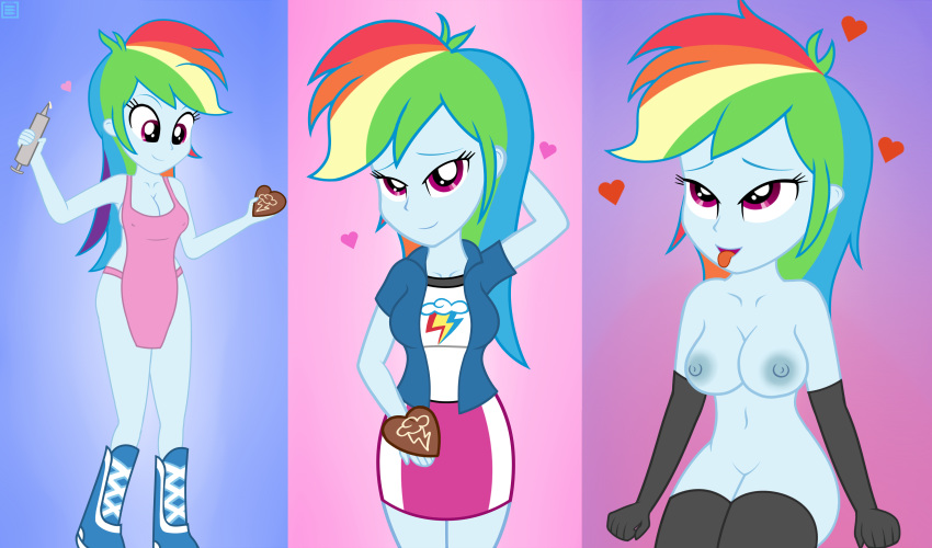 apron big_breasts boots breasts burstfire cleavage clothed clothing equestria_girls female friendship_is_magic holidays human humanized looking_at_viewer mammal my_little_pony naked_apron nipples nude pussy rainbow_dash_(mlp) smooth_skin valentine's_day