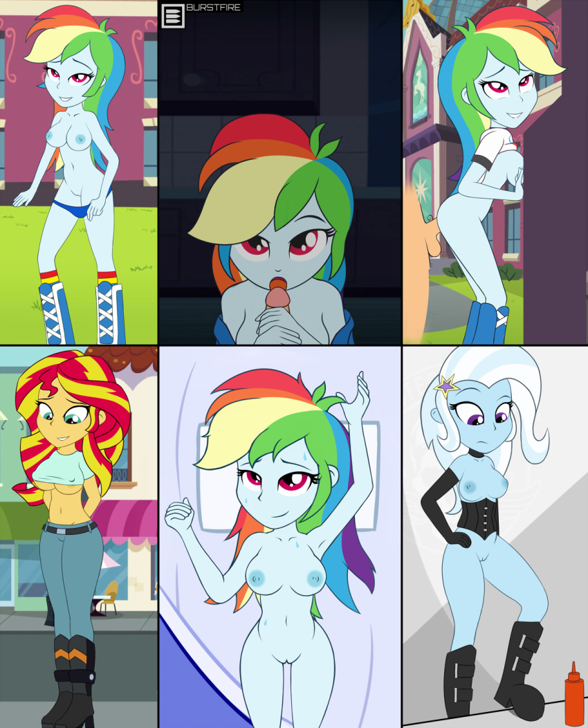 balls big_breasts boots breasts burstfire equestria_girls female friendship_is_magic human human_only humanized looking_at_viewer male mammal my_little_pony nipples nude penis public pussy rainbow_dash_(mlp) sex sideboob straight_hair sunset_shimmer trixie_(mlp) underboob