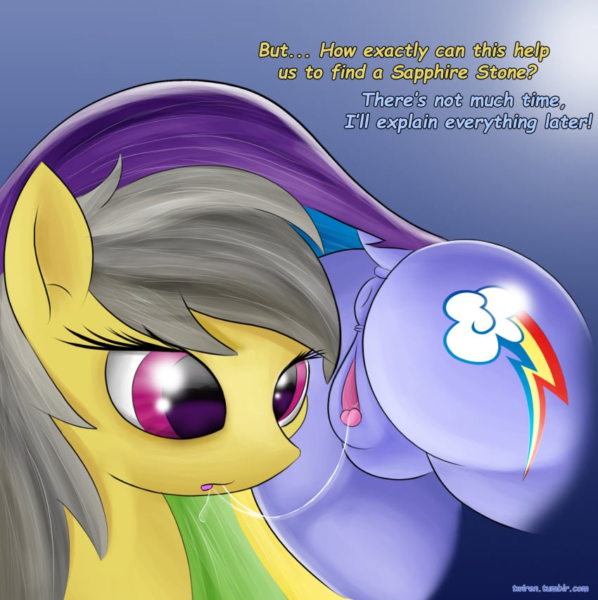 anus ass clitoris cutie_mark daring_do_(mlp) duo earth_pony english_text equine female friendship_is_magic hair horse mammal my_little_pony pegasus pony pussy pussy_juice pussy_juice_string rainbow_dash_(mlp) straight_hair text twiren wings yuri