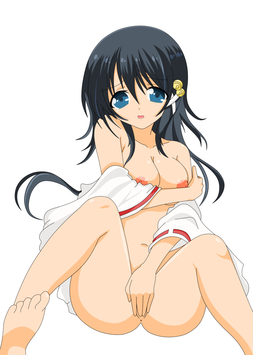 1girls absurdres anus ass bad_censor black_eyes black_hair breasts busakumas censored covering erect_nipples female highres kazane_hiyori legs long_hair nipples nude nude_filter open_mouth photoshop pussy smile solo sora_no_otoshimono thighs transparent_background vector_trace