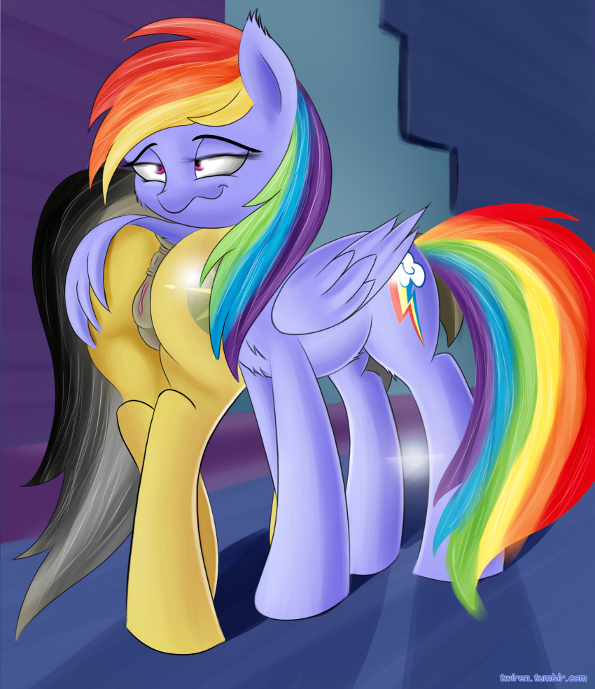 anus ass daring_do_(mlp) duo earth_pony equine female feral friendship_is_magic hair half-closed_eyes horse mammal multicolored_hair my_little_pony pegasus pony pussy rainbow_dash_(mlp) smile twiren wings yuri