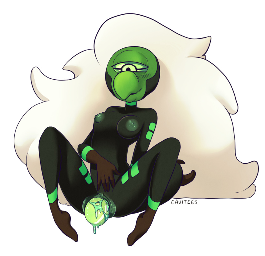 1_eye alien beak blush breasts cartoon_network cavitees centipeetle egg_laying female gem_(species) humanoid nephrite_(steven_universe) nipples pussy smile steven_universe white_hair