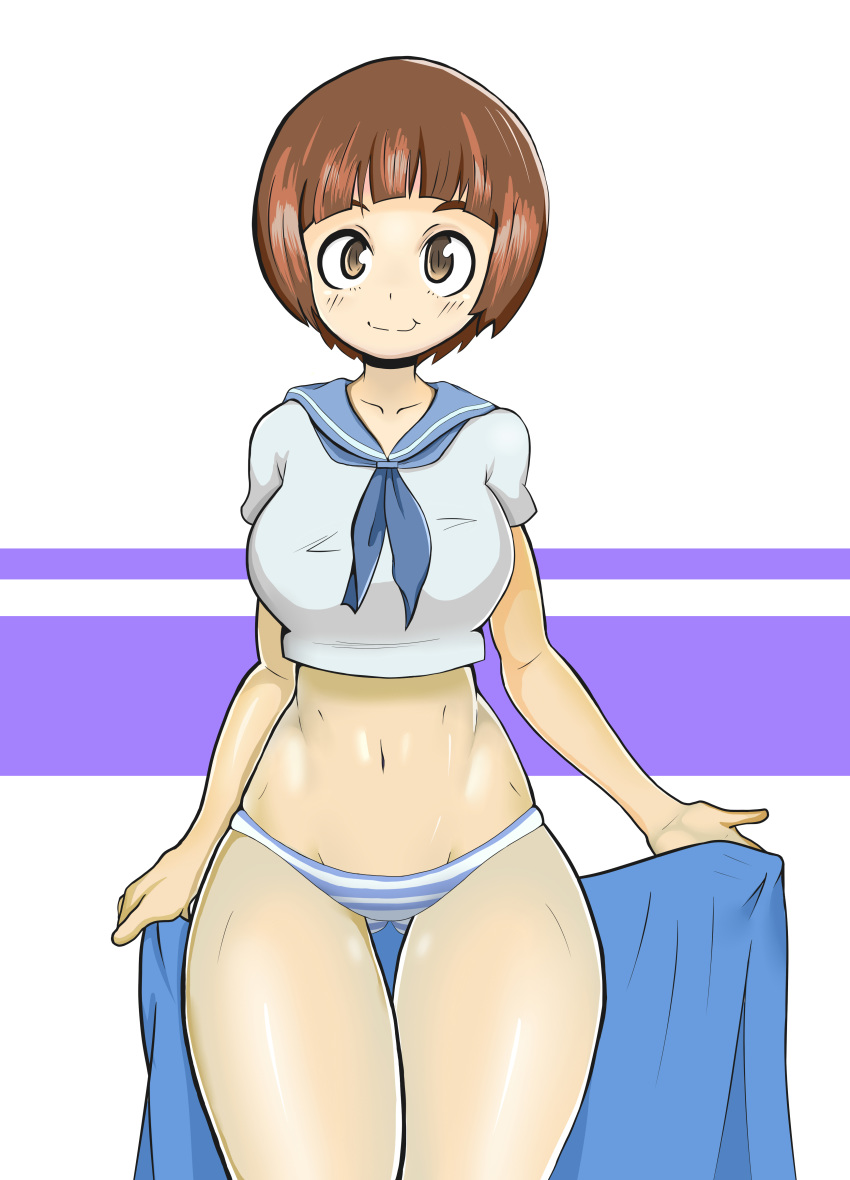 1girls blue_striped_panties clothing female hourglass_figure kill_la_kill lotikmac mankanshoku_mako panties shimapan solo striped striped_panties