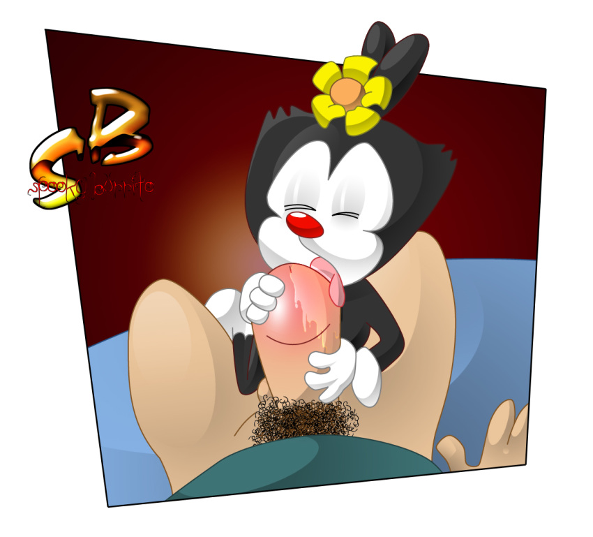 animaniacs black_fur bottomless clothes clothing color dot_warner female feral flower fur interspecies licking male male_pov nude oral_sex penis pov pubic_hair red_nose size_difference spooky_burrito straight tagme white_fur