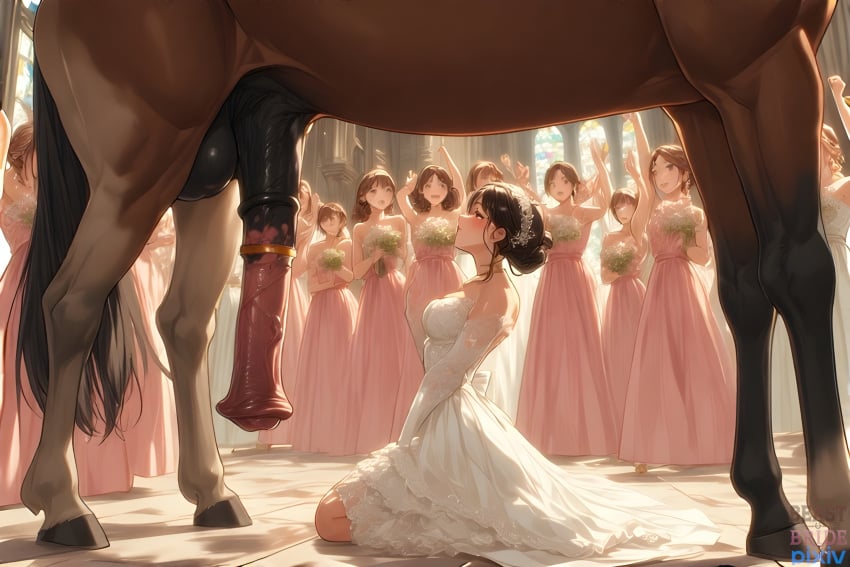 1girls ai_generated beastbride big_cock big_testicles bridesmaid brown_fur brown_hair brunette_hair cathedral church church_interior clothed_female cock_ring cock_ring_(decorative) cock_worship equine equine_genitalia equine_penis feral feral_on_female feral_on_human flared_penis horse horse_balls horse_penis horsecock horsecock_on_humanoid huge_balls huge_cock hyper_penis kneeling kneeling_female kneeling_on_ground kneeling_oral_position married_to_feral married_to_penis petite_body petite_female petite_girl submission submissive_female tiara wedding wedding_dress wedding_ring wedding_veil zoophilia