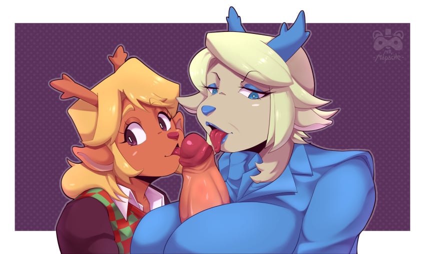 big_breasts big_penis big_titties breasts brown_skin carol_holiday clothing deer deer_girl deltarune female female_focus furry furry_female furry_only licking_penis looking_at_viewer milfs mr_mapache noelle_(deltarune) noelle_holiday penis short_hair titjob undertale_(series) yellow_hair