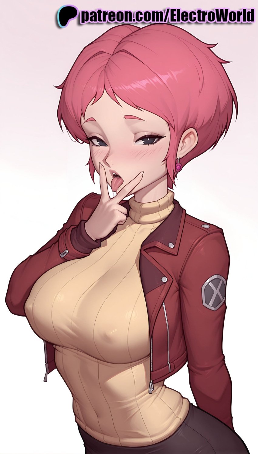1girls 2025 aelita_schaeffer ai_generated artist_name big_breasts big_breasts big_chest blush breasts breasts breasts bust busty chest code_lyoko earrings electroworld female gradient gradient_background half-closed_eyes hi_res high_quality high_resolution highres jacket jewelry large_breasts patreon patreon_username pink_hair ribbed_sweater short_hair solo stable_diffusion sweater tongue watermark
